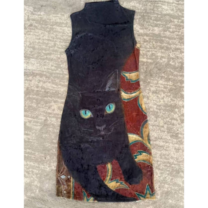 Vestido de malla con estampado de gato estilo Y2K | GATOKOOL