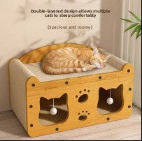 Rascador para gatos con cama y refugio de cartón | GATOKOOL