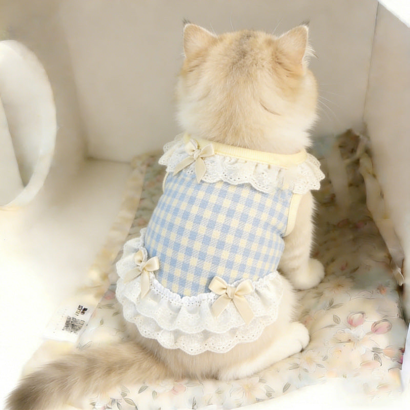 Vestido azul para gatos con encaje | GATOKOOL