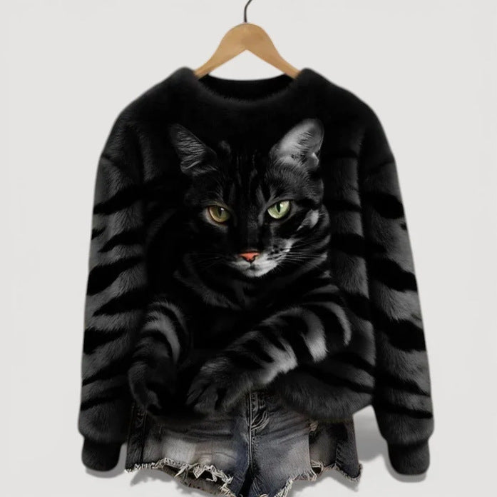Sudadera de mujer con estampado de gato efecto 3D | GATOKOOL