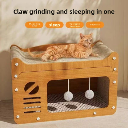 Rascador para gatos con cama y refugio de cartón | GATOKOOL